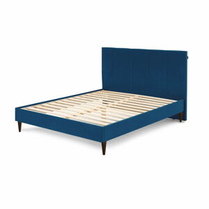 Tmavě modrá sametová dvoulůžková postel Bobochic Paris Vivara Dark, 160 x 200 cm
