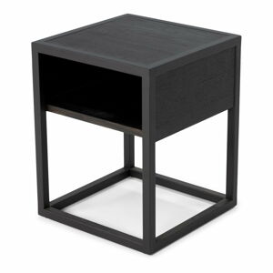 Černý noční stolek s deskou z dubového dřeva s poličkami Diva – Spinder Design