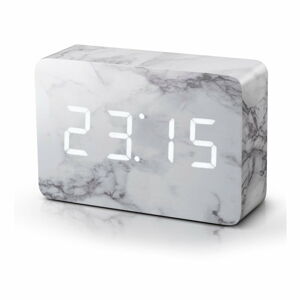 Šedý budík v mramorovém dekoru s bílým LED displejem Gingko Brick Click Clock