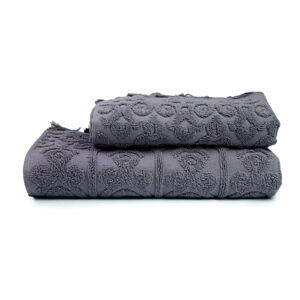 Tmavě šedé bavlněné ručníky a osušky v sadě 2 ks Kilim – Foutastic