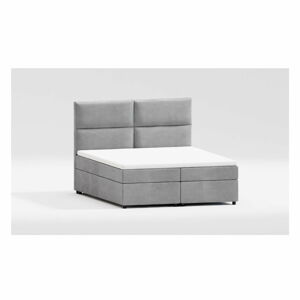 Světle šedá čalouněná dvoulůžková postel s úložným prostorem s roštem 160x200 cm Rico – Ropez