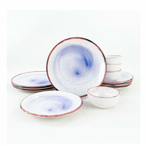 12dílná sada bílo-modrého keramického nádobí My Ceramic