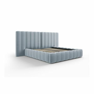 Světle modrá čalouněná dvoulůžková postel s úložným prostorem a roštem 160x200 cm Gina – Milo Casa