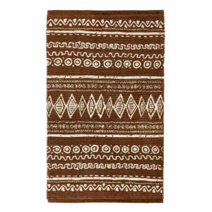 Hnědo-bílý bavlněný koberec Webtappeti Ethnic, 55 x 180 cm