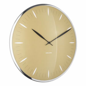Hořčicově žluté skleněné nástěnné hodiny Karlsson Leaf, ø 40 cm