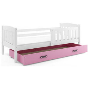 Dětská postel KUBUS s úložným prostorem 90x200 cm - bílá Ružové