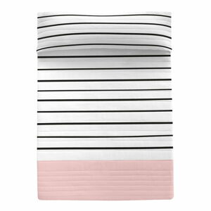 Bavlněný prošívaný přehoz v černobílé a růžové barvě 180x260 cm Blush – Blanc