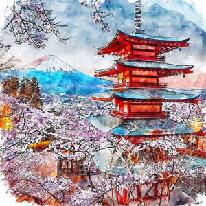 Obraz 90x90 cm Chureito Pagoda – Fedkolor