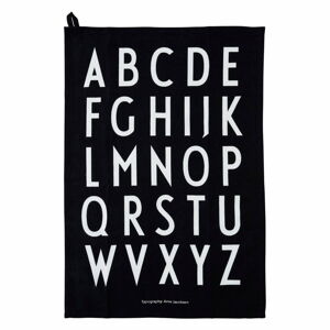 Černá bavlněná utěrka Design Letters Alphabet, 40 x 60 cm
