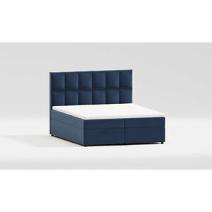 Tmavě modrá čalouněná dvoulůžková postel s úložným prostorem 180x200 cm Flip – Ropez