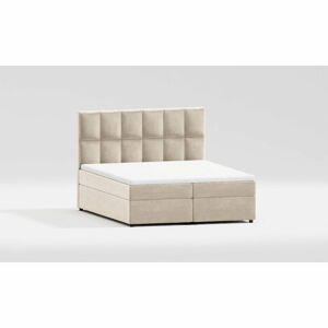 Bílo-krémová čalouněná dvoulůžková postel s úložným prostorem 180x200 cm Flip – Ropez