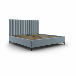 Světle modrá čalouněná dvoulůžková postel s úložným prostorem s roštem 140x200 cm Casey – Mazzini Beds