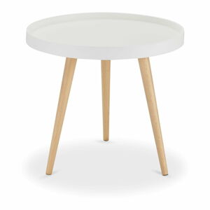 Bílý odkládací stolek s nohami z bukového dřeva Furnhouse Opus, Ø 50 cm