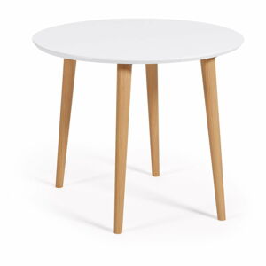 Bílý kulatý rozkládací jídelní stůl s bílou deskou ø 90 cm Oqui – Kave Home
