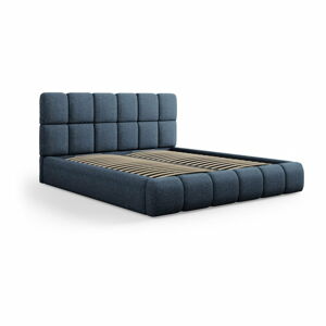 Tmavě modrá čalouněná dvoulůžková postel s úložným prostorem s roštem 160x200 cm Bellis – Micadoni Home