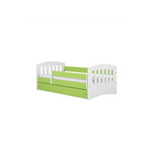 Dětská postel bez úložného prostoru Classic 80x180 cm Bílá + zelená Pěnová matrace