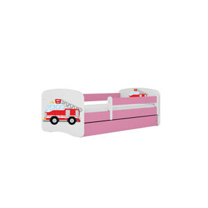 Dětská postel bez úložného prostoru Babydream 80x160 cm - auto Bílá + růžová Pěnová matrace