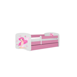 Dětská postel bez úložného prostoru Babydream 70x140 cm - víla Bílá + růžová Pěnová matrace