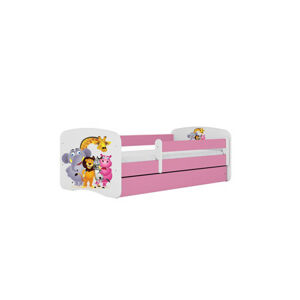 Dětská postel s úložným prostorem Babydream 70x140 cm - zoo Bílá + růžová Pěnová matrace